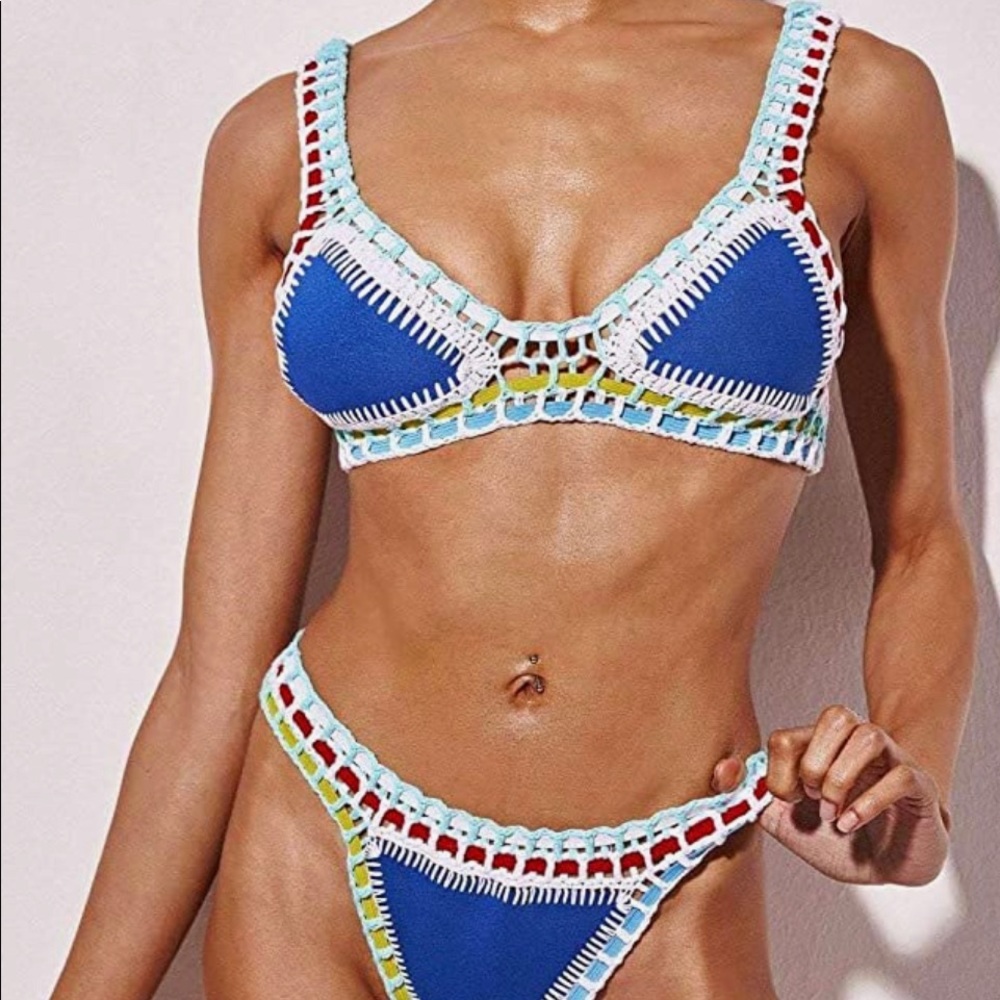 Amazon Women's Crochet Triangle Sexy Bikini Top and Bottom Sports Swimsuit